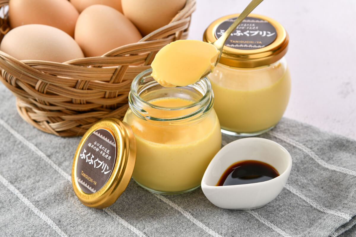 福井県産卵、自家製豆乳を使用したなめらかなふくふくプリン
